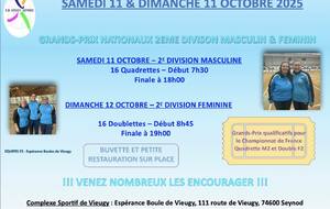 Grand Prix M2 et F2 le week-end du 11 et 12 Octobre 2025