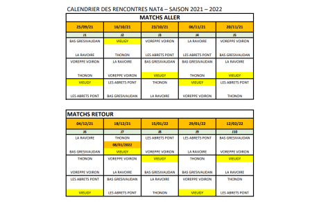 Modification calendrier club sportif N4