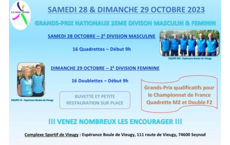 Grand-Prix Nationaux M2 et F2 le 28, 29 Octobre 2023