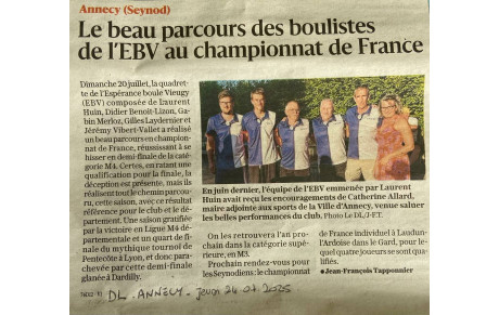 Article Dauphiné Libéré du 24 Juillet 2025