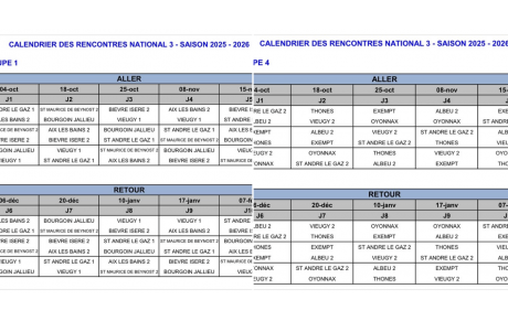 Calendrier des Club Sportif saison 25/26