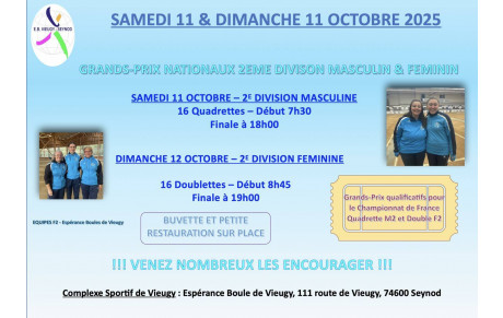 Grand Prix M2 et F2 le week-end du 11 et 12 Octobre 2025